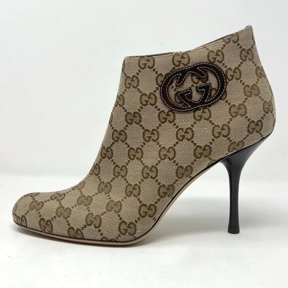 Gucci Vintage GG Monogram Brown Stiletto Booties – Size 9.5B - Picture 1 of 12